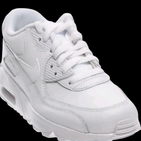 Boys Youth Nike Air Max 90 Leather (GS) Triple White Size 5.5Y - Picture 2 of 13
